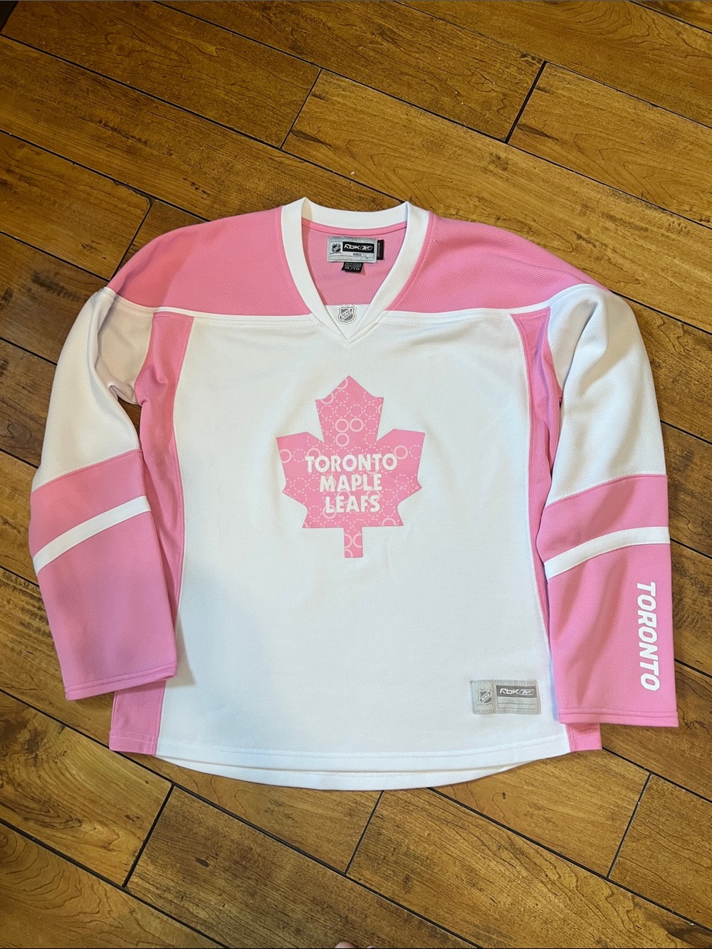 Reebok Pink and White Toronto Maple Leafs Hockey Jersey